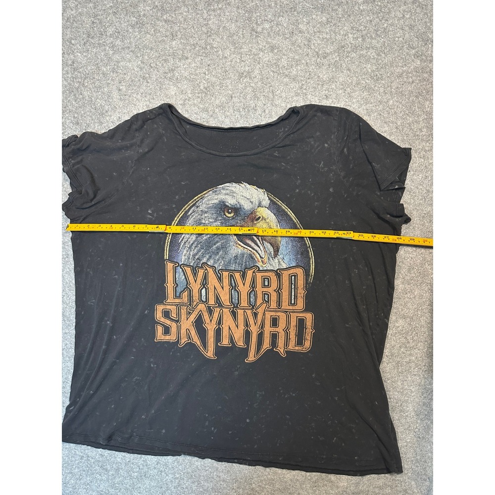 Lynyrd Skynyrd Eagle Graphic T-Shirt 2XL Black Acid Wash Distressed Cotton Blend - Picture 4 of 7
